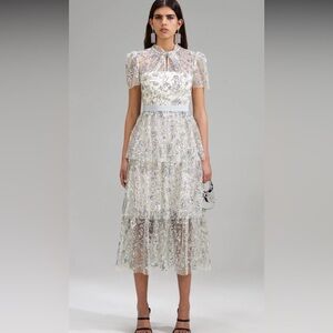 New! Self-Portrait SEQUIN TIERED MIDI DRESS size 8